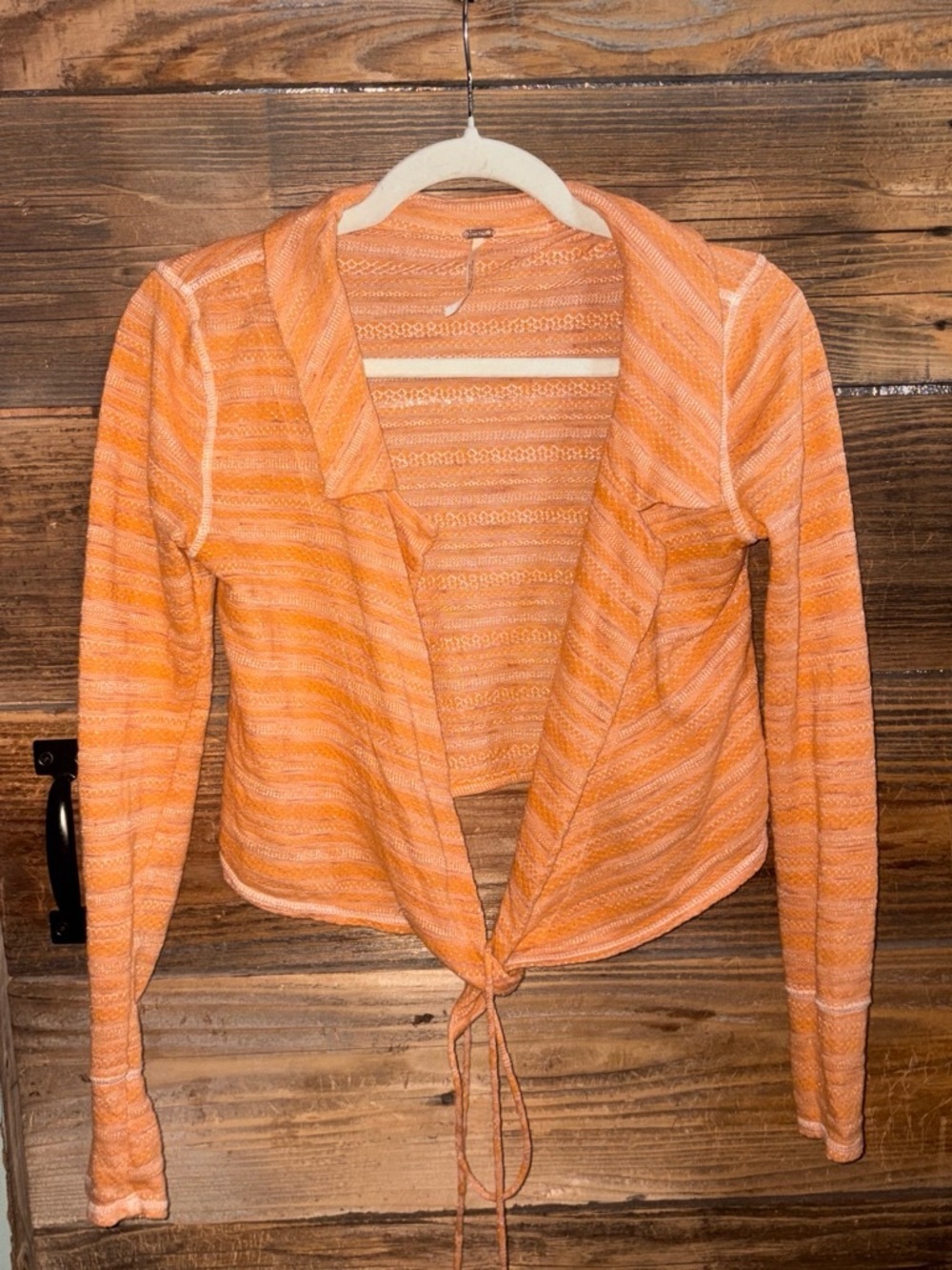 Free People Striped Orange Wrap Crop Top with Ruffle V-Neck - Picture 2 of 6